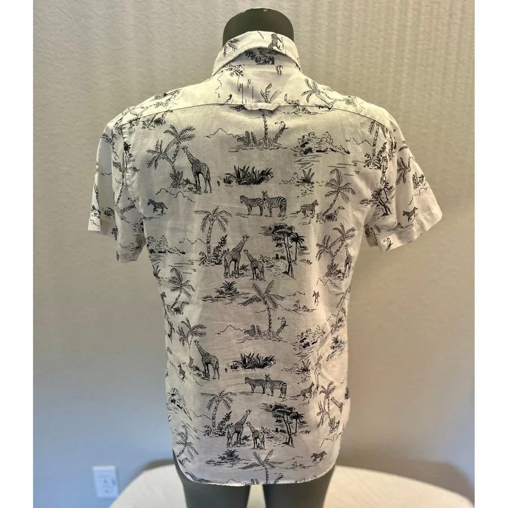 Banana Republic Shirt Mens Small White Excellent Safari Toile Linen Slim Fit